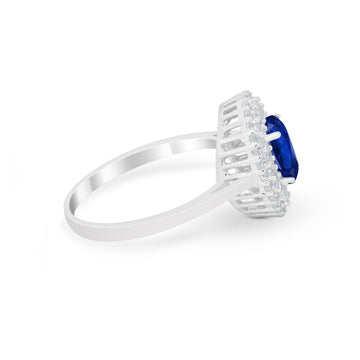 Art Deco Wedding Ring Oval Round Simulated Blue Sapphire CZ 925 Sterling Silver